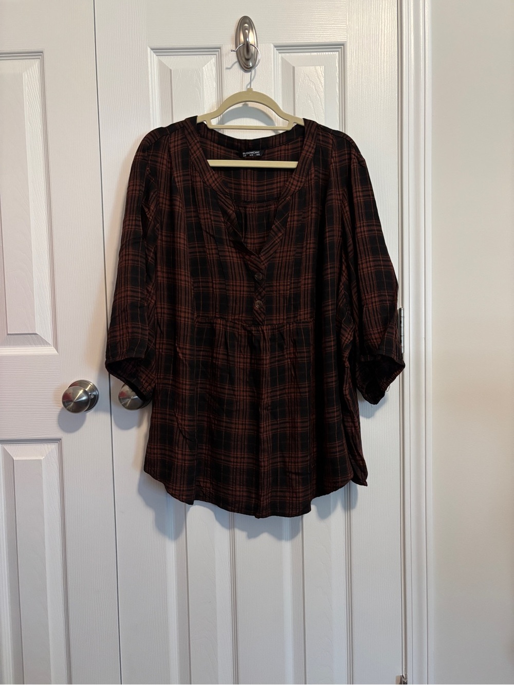 BloomChic Brown and Black Plaid Peasant Tunic